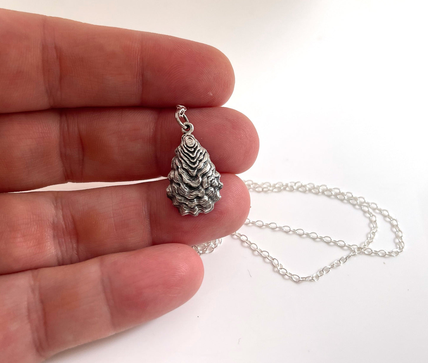Oyster Shell Charm Necklace - Beach Jewelry - Sterling Silver Necklace