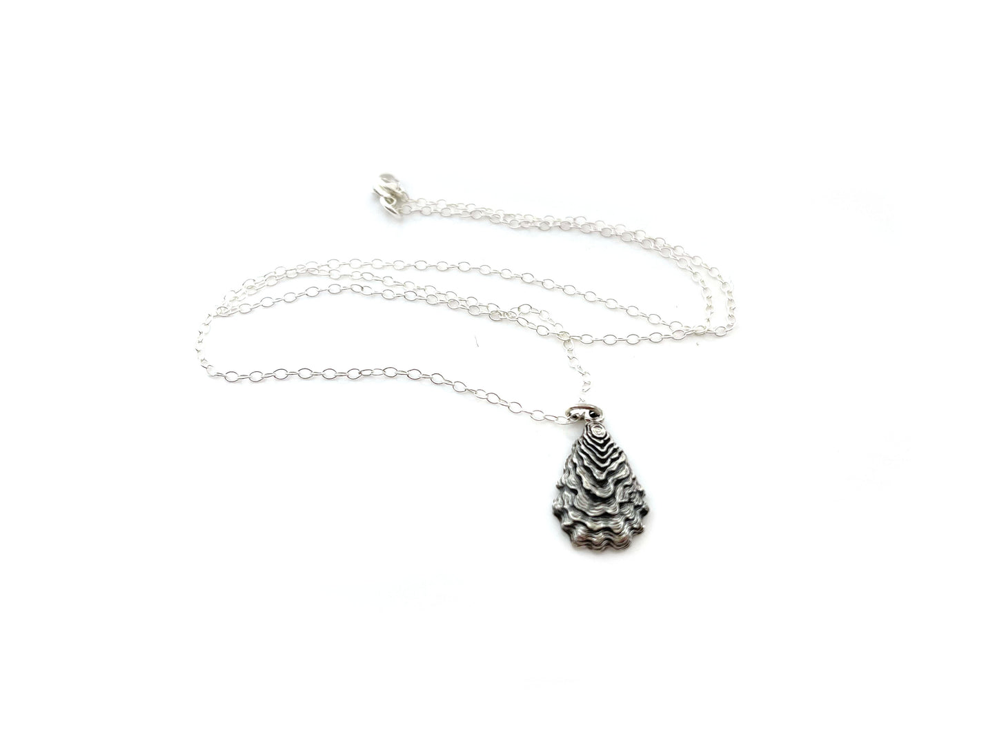 Oyster Shell Charm Necklace - Beach Jewelry - Sterling Silver Necklace