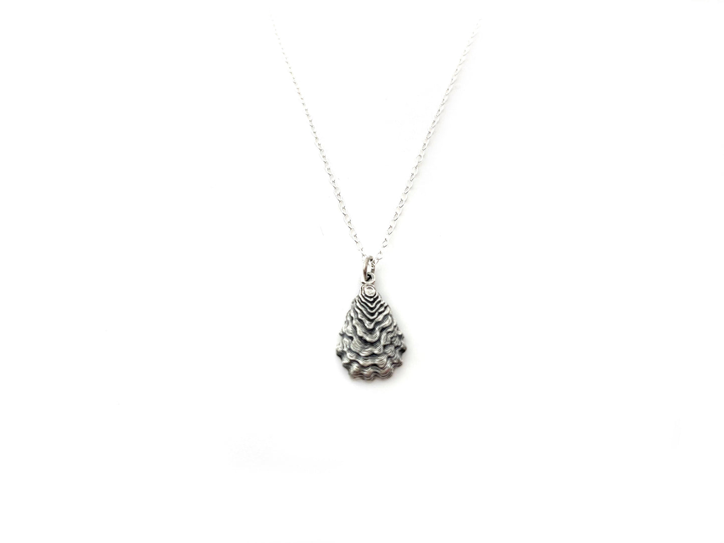 Oyster Shell Charm Necklace - Beach Jewelry - Sterling Silver Necklace