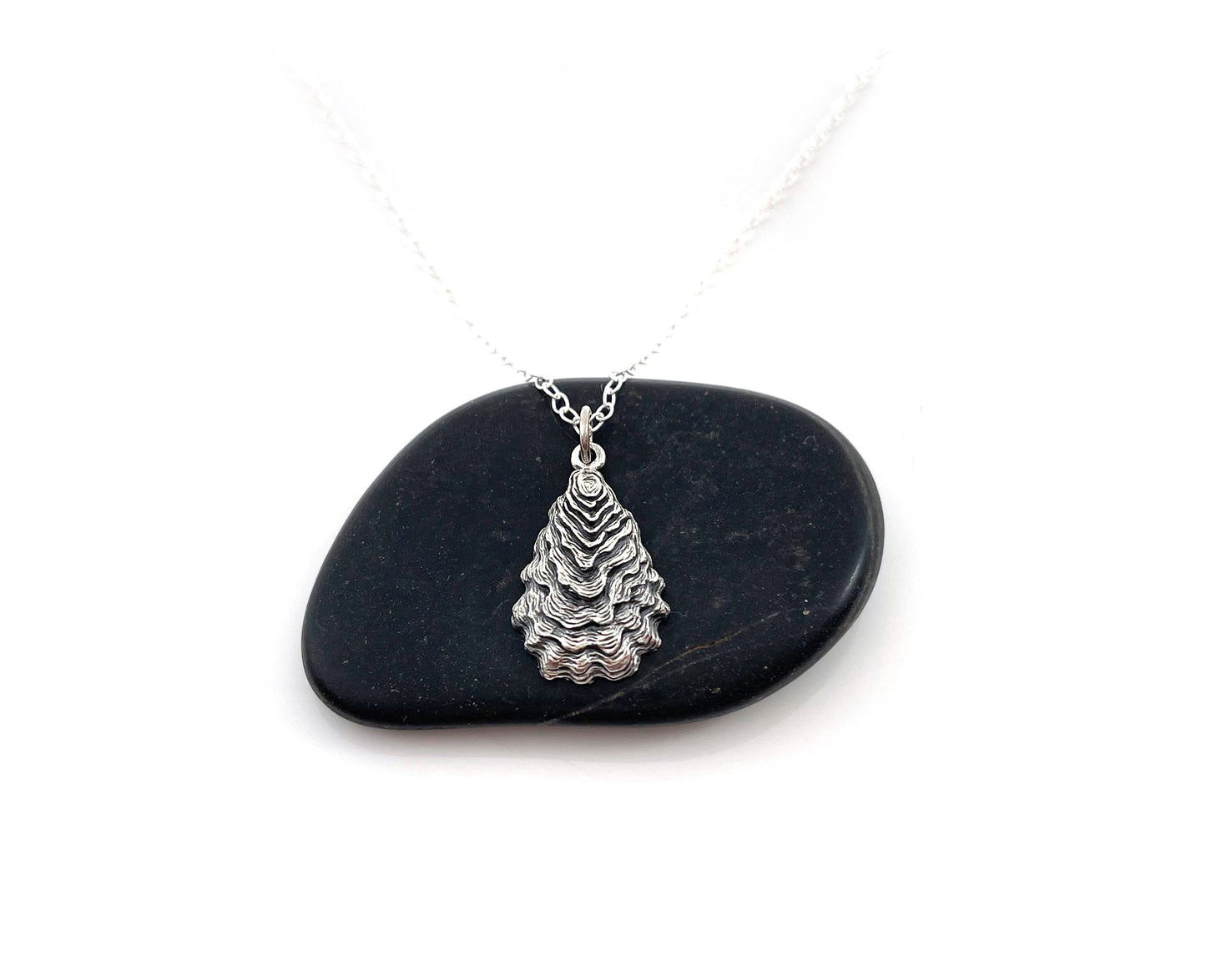 Oyster Shell Charm Necklace - Beach Jewelry - Sterling Silver Necklace