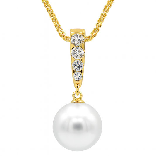 14K Yellow Gold Freshwater Pearl Pendant, 10-11mm, 0.15ct