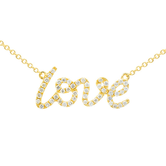 14K Yellow Gold Love Diamond Pendant, 0.16ct