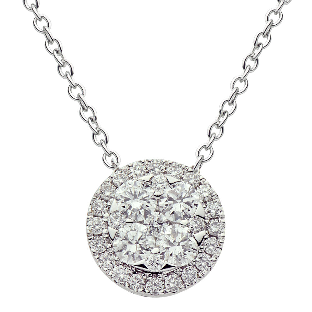 14K White Gold Sliding Round Cluster Pendant, 0.74ct