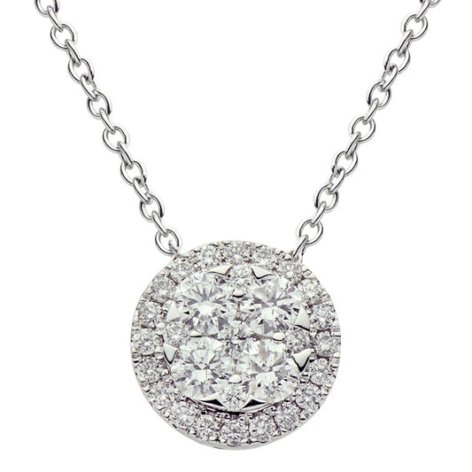 14K White Gold Sliding Round Cluster Pendant, 0.74ct