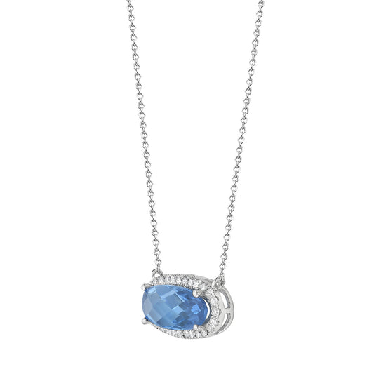 14K White Gold Swiss Blue Topaz Pendant, 2.74ct