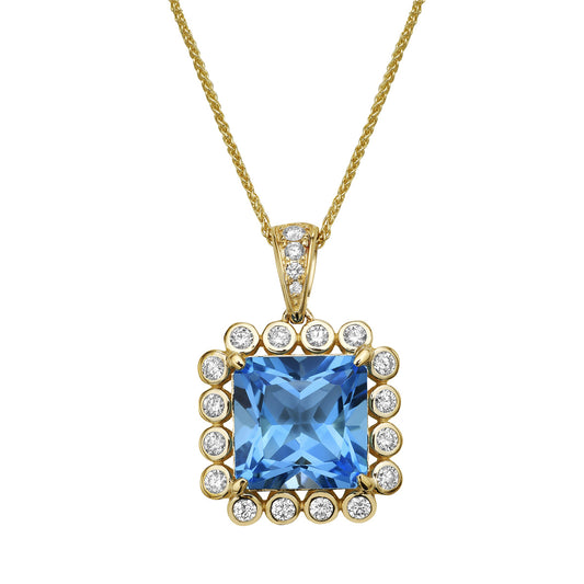 14K Yellow Gold Swiss Blue Topaz Pendant, 5.7ct