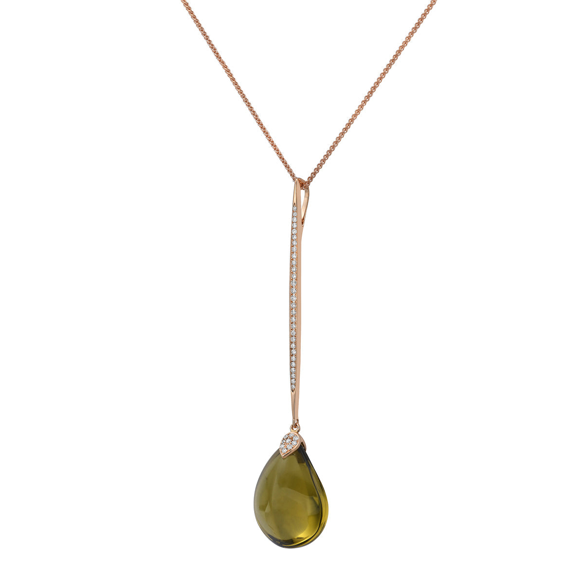 18K Rose Gold Olive Quartz Pendant, 10.76ct