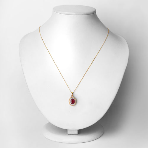 1.55 Carat Genuine Ruby and White Diamond 14K Yellow Gold Pendant