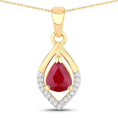 0.69 Carat Genuine Ruby and White Diamond 14K Yellow Gold Pendant