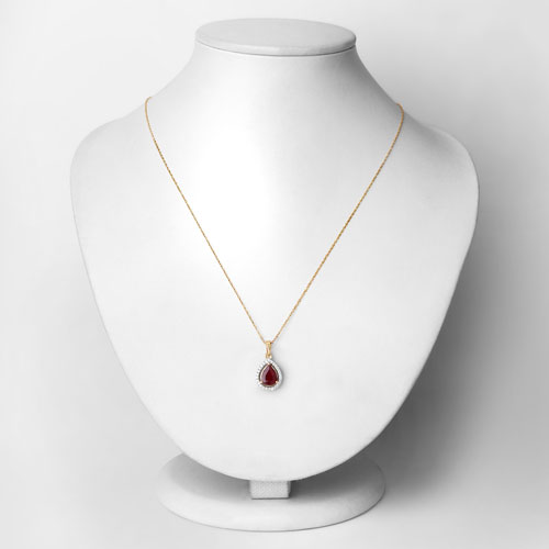 1.61 Carat Genuine Ruby and White Diamond 14K Yellow Gold Pendant