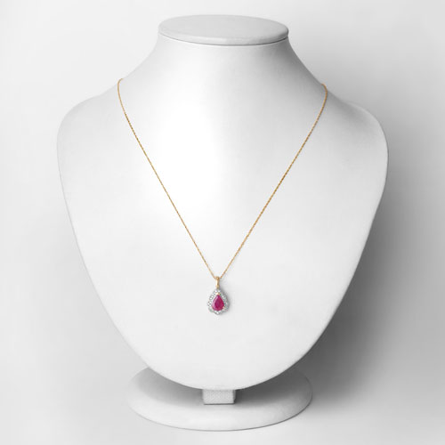 1.29 Carat Genuine Ruby and White Diamond 14K Yellow Gold Pendant