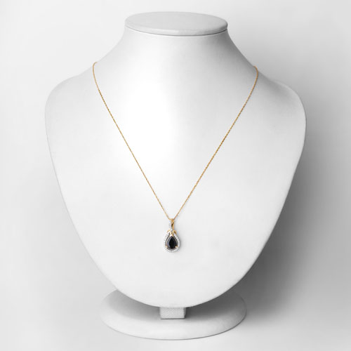 1.48 Carat Genuine Blue Sapphire and White Diamond 14K Yellow Gold Pendant