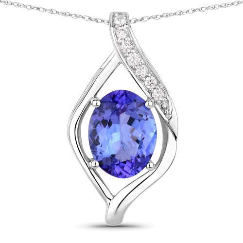 1.73 Carat Genuine Tanzanite and White Diamond 14K White Gold Pendant