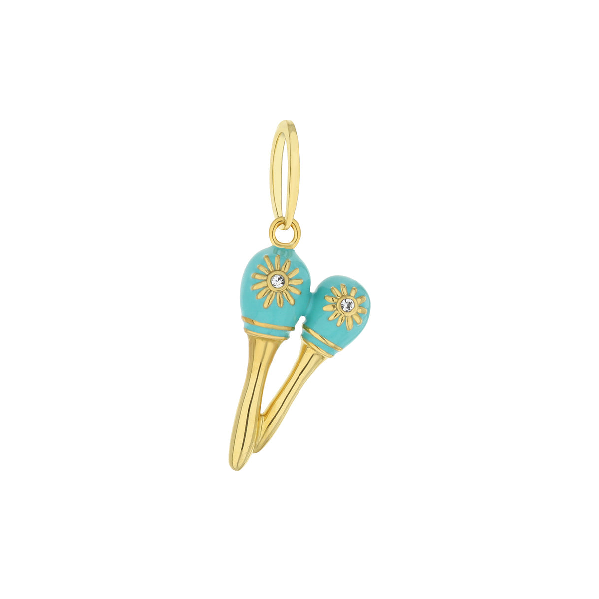 18K Gold Turquoise Maracas Pendant