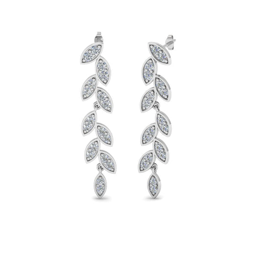 Pave Diamond Leaf Drop Earring
