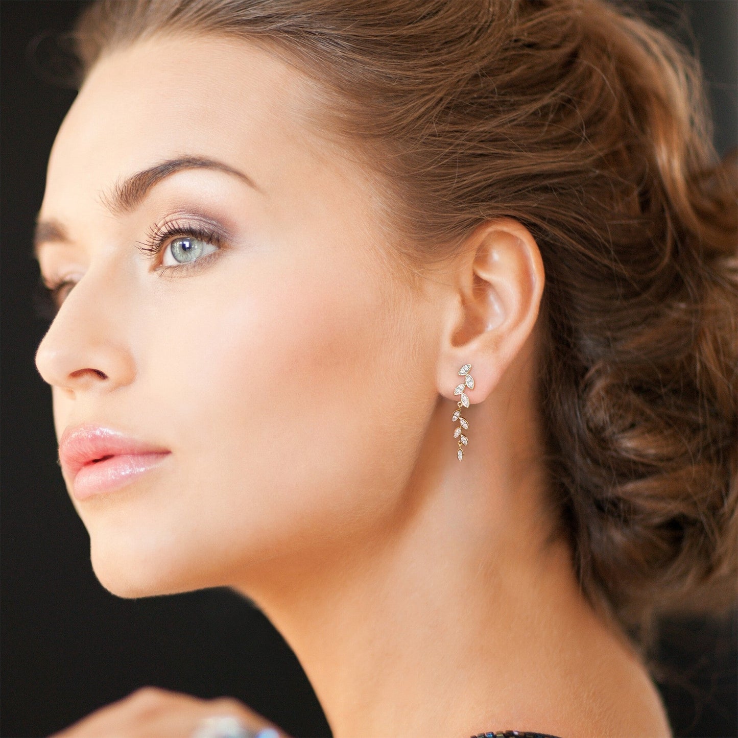 Pave Diamond Leaf Drop Earring