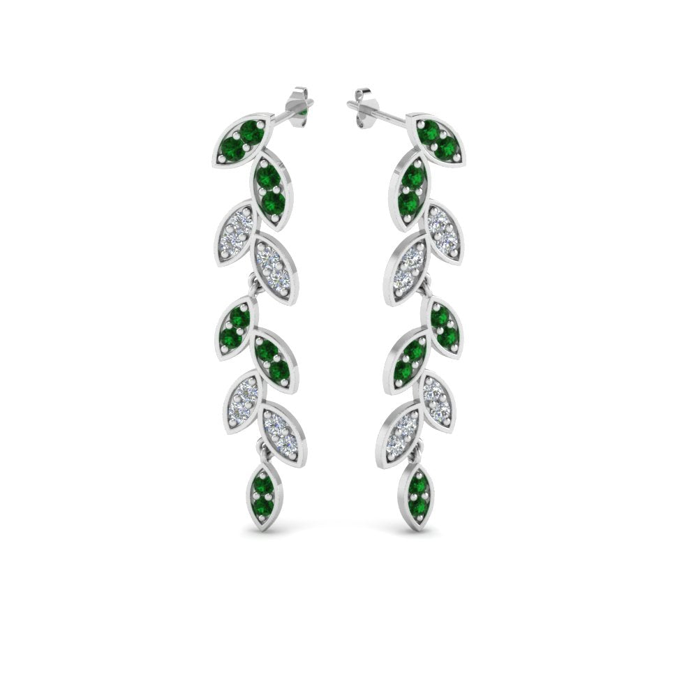 Pave Diamond Leaf Drop Earring