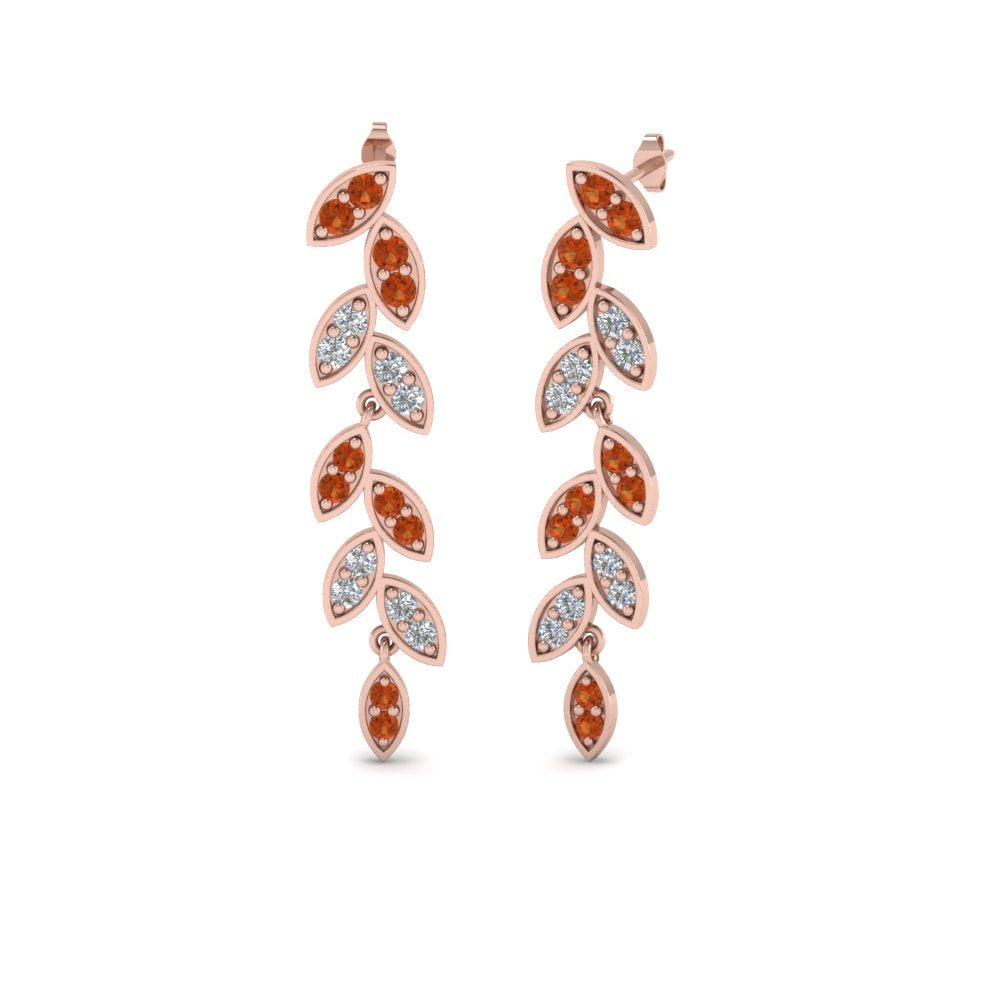 Pave Diamond Leaf Drop Earring