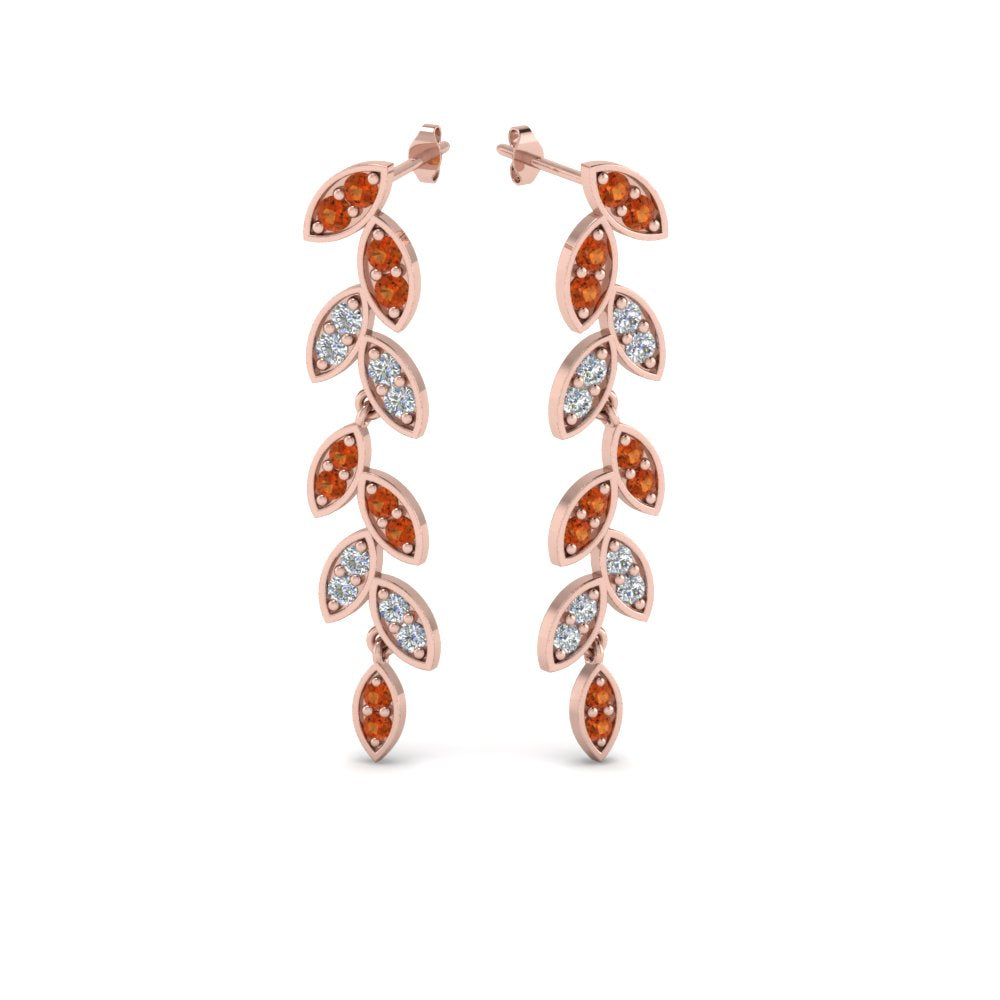 Pave Diamond Leaf Drop Earring