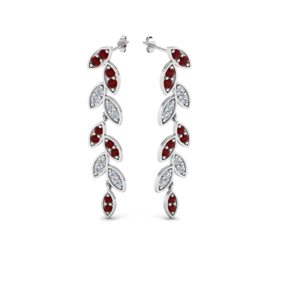 Pave Diamond Leaf Drop Earring
