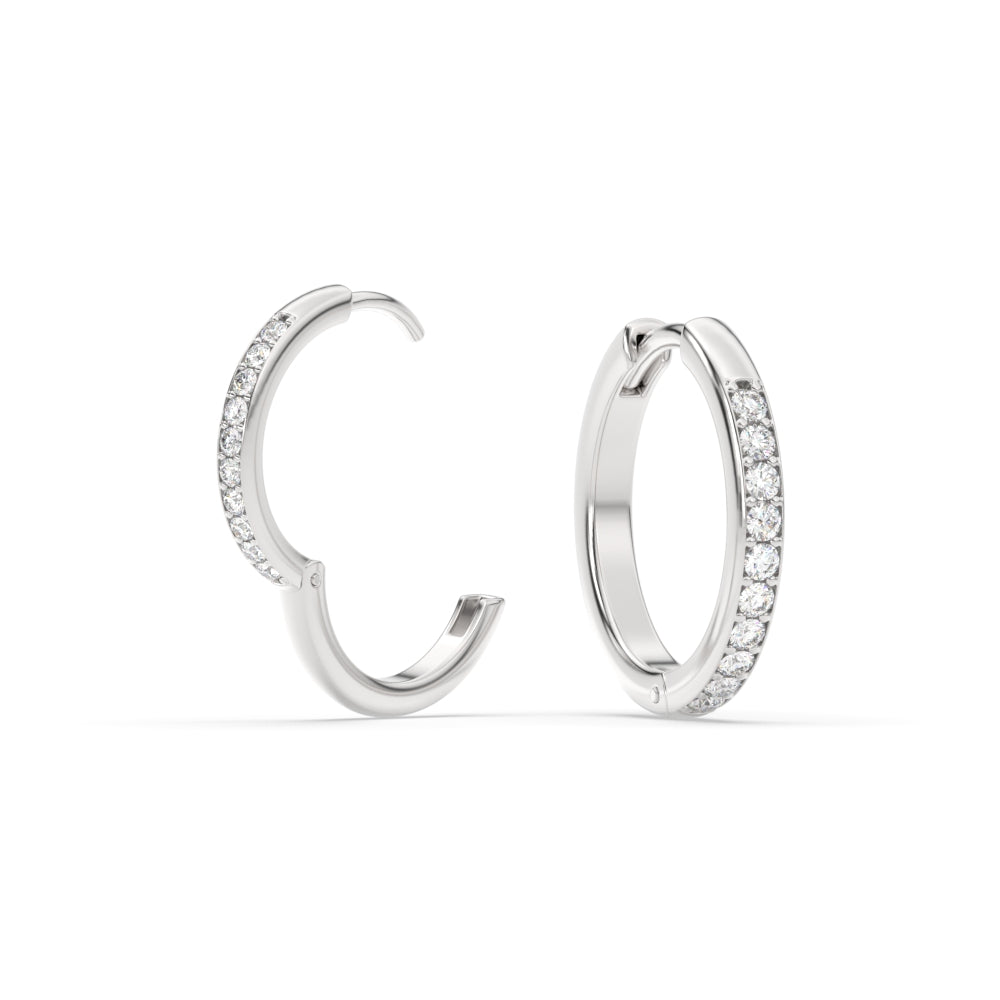 Pave Set Round Diamond Hinged Hoop Earrings