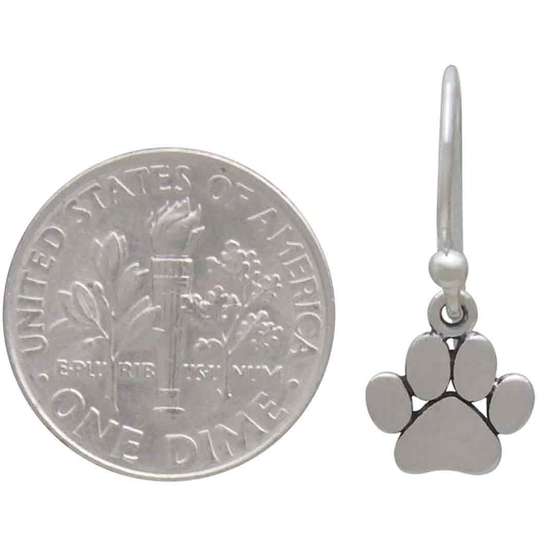 Sterling Silver Paw Print Dangle Earrings