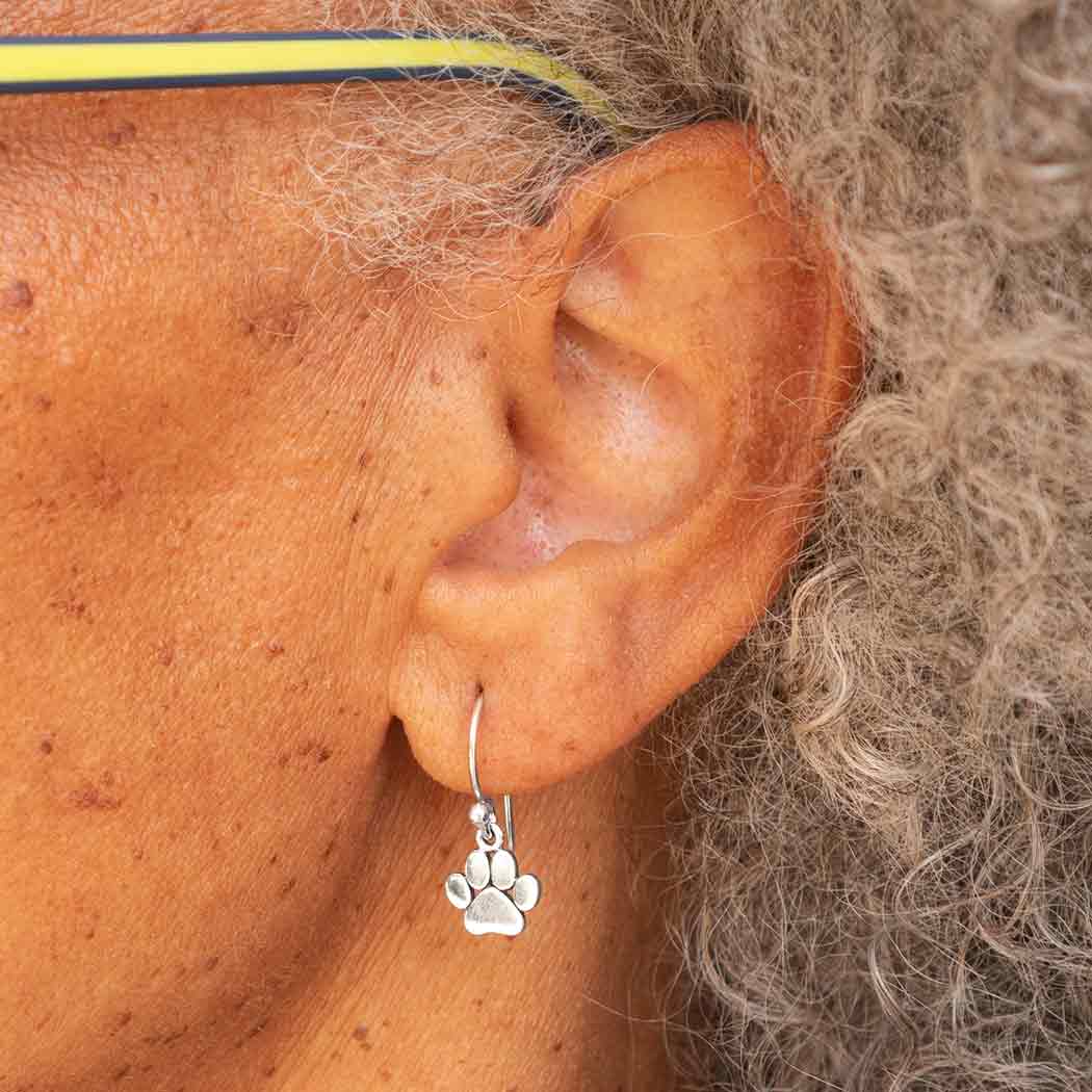 Sterling Silver Paw Print Dangle Earrings