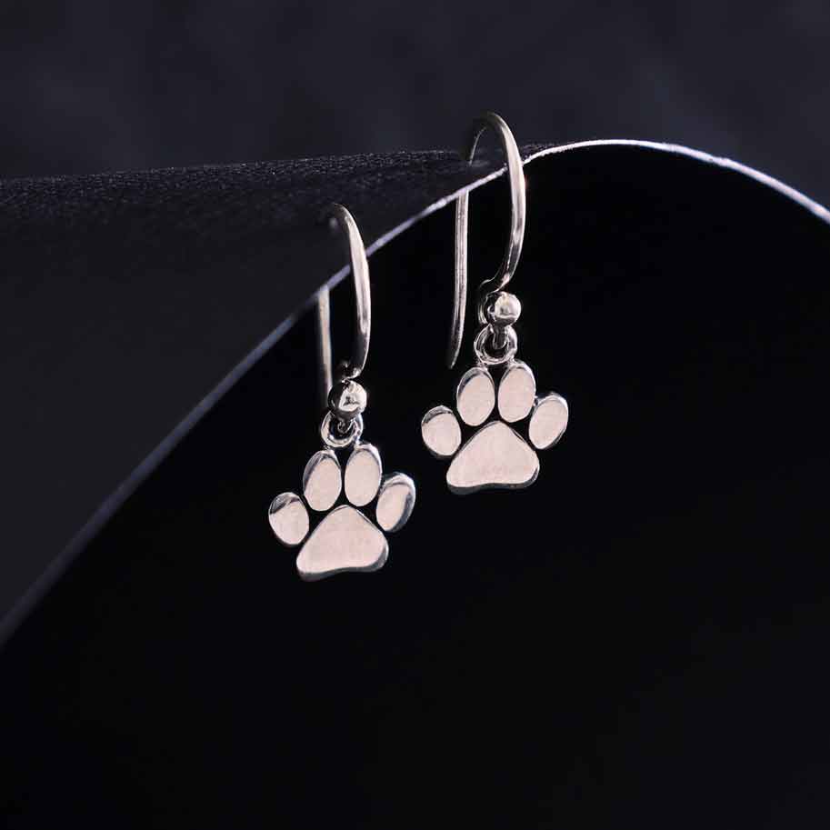 Sterling Silver Paw Print Dangle Earrings