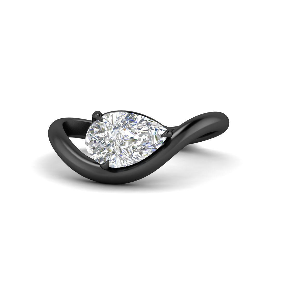Curve Wave Pear Shaped Solitaire Diamond Ring