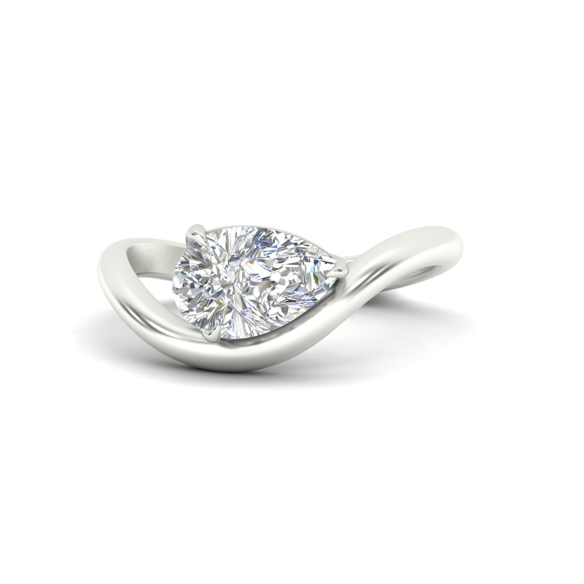 Pear Shaped Curve Shank Solitaire Diamond Ring