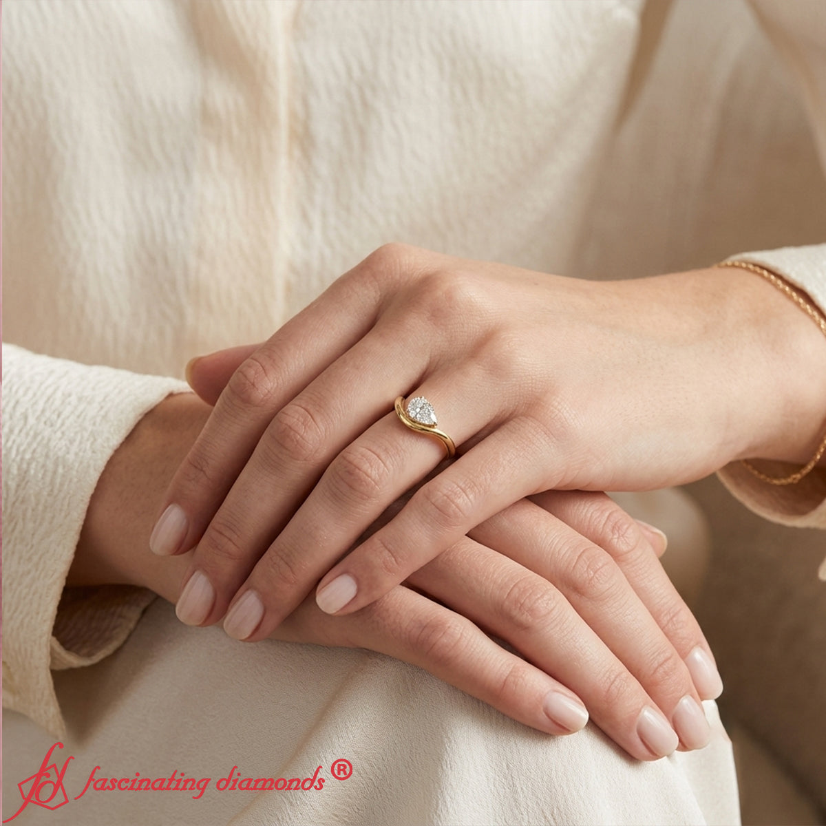 Pear Shaped Curve Shank Solitaire Diamond Ring