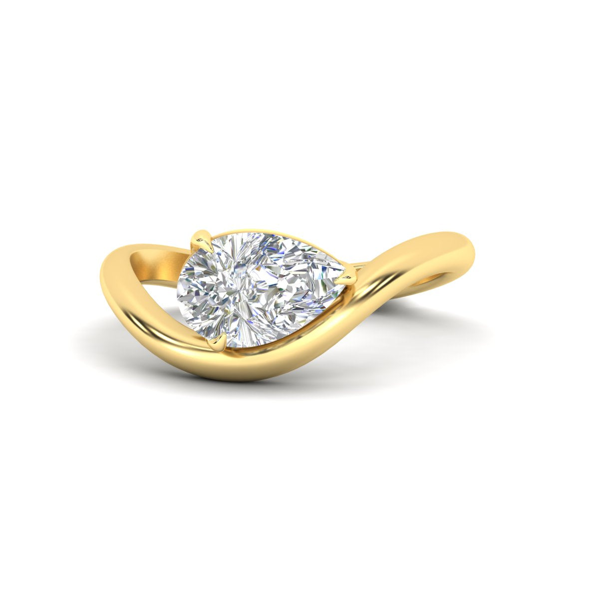 Pear Shaped Curve Shank Solitaire Diamond Ring