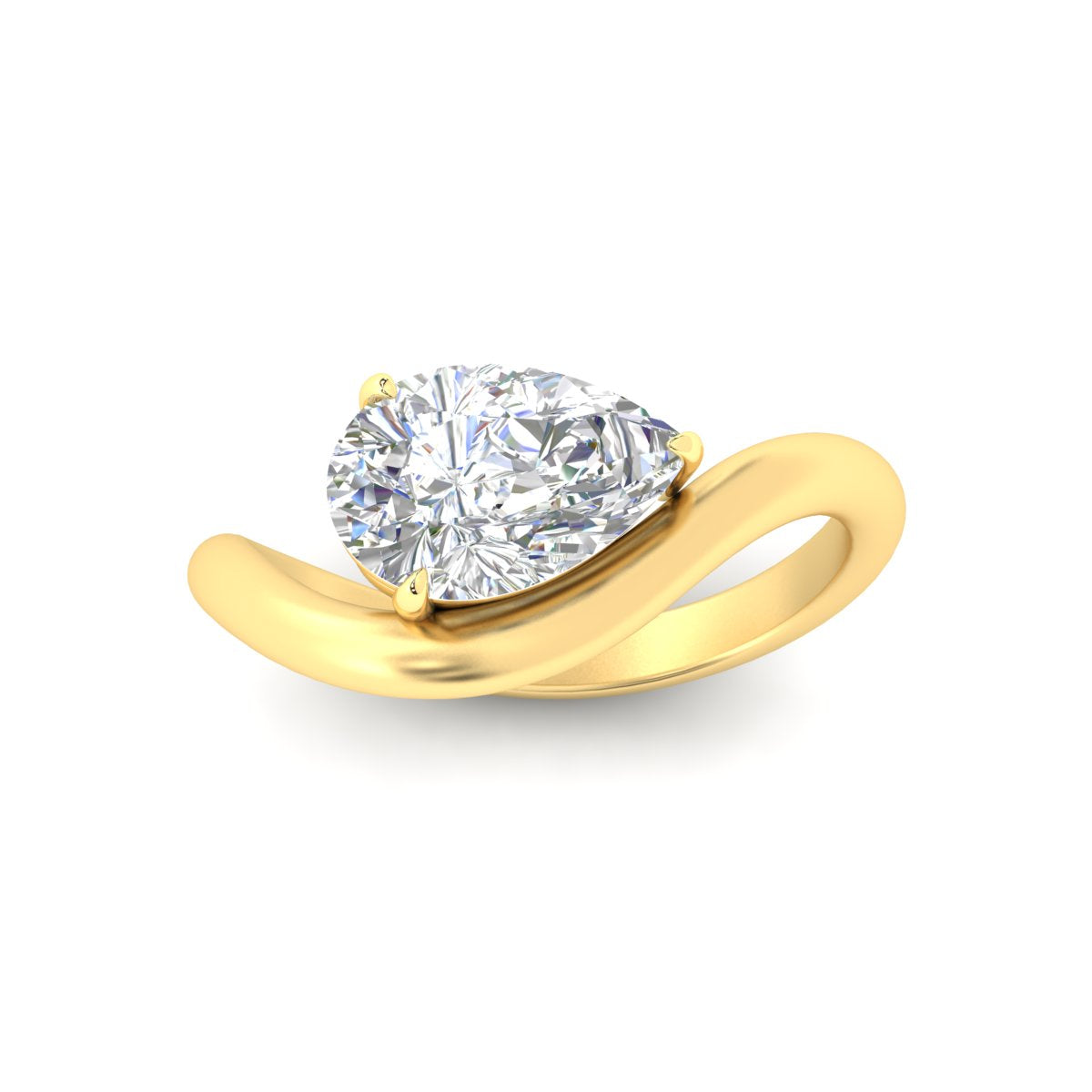 Curve Wave Pear Shaped Solitaire Diamond Ring