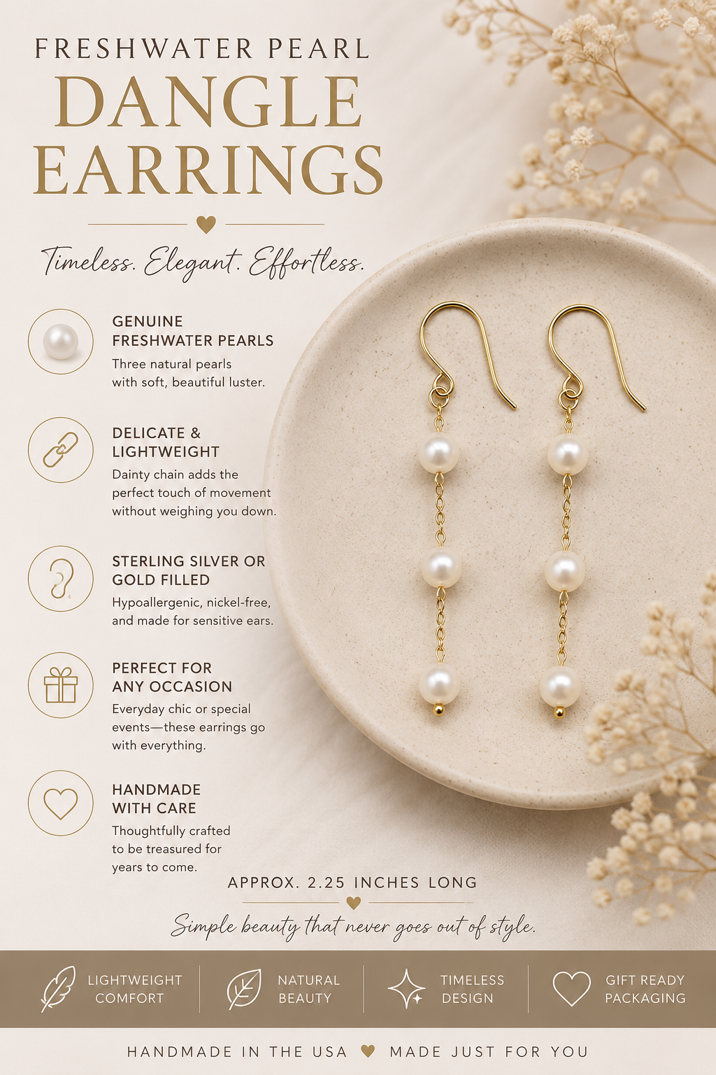 Freshwater Pearl Trio Drop Earrings