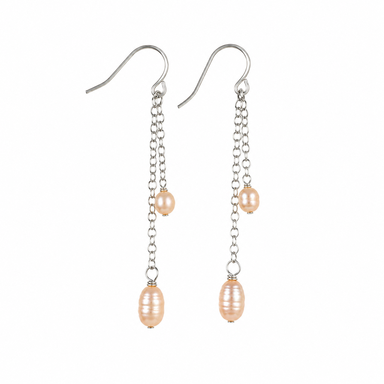 OOAK Freshwater Pearl Duo Chain Drop Earrings