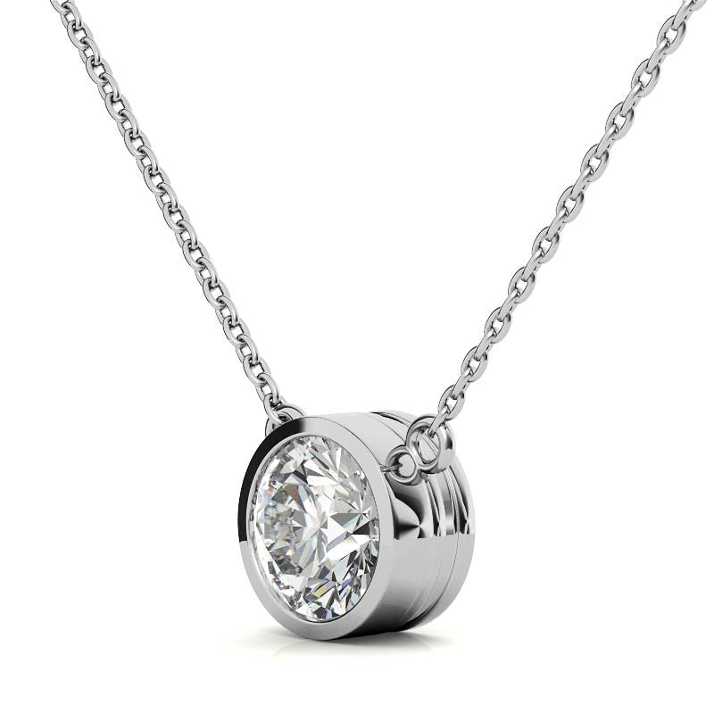 2.00 CTW AGI Certified Round Brilliant Lab Grown Diamond Bezel Pendant in 14K White or Yellow Gold