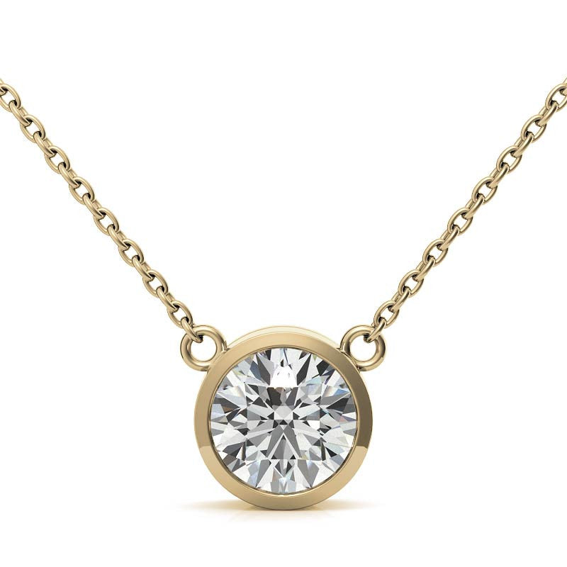 2.00 CTW AGI Certified Round Brilliant Lab Grown Diamond Bezel Pendant in 14K White or Yellow Gold