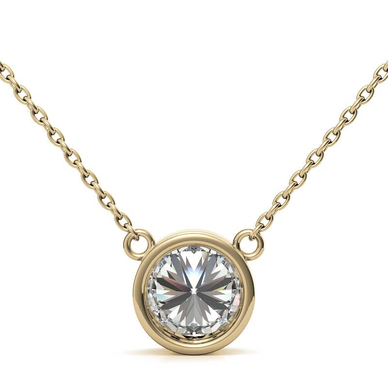 2.00 CTW AGI Certified Round Brilliant Lab Grown Diamond Bezel Pendant in 14K White or Yellow Gold