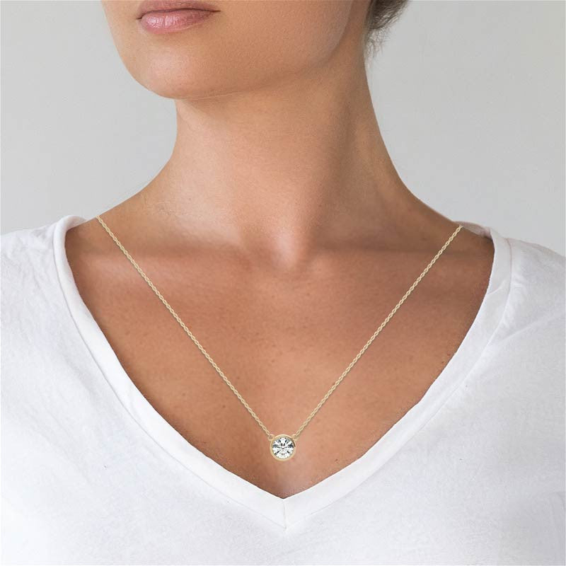 3.00 CTW AGI Certified Round Brilliant Lab Grown Diamond Bezel Pendant in 14K White or Yellow Gold