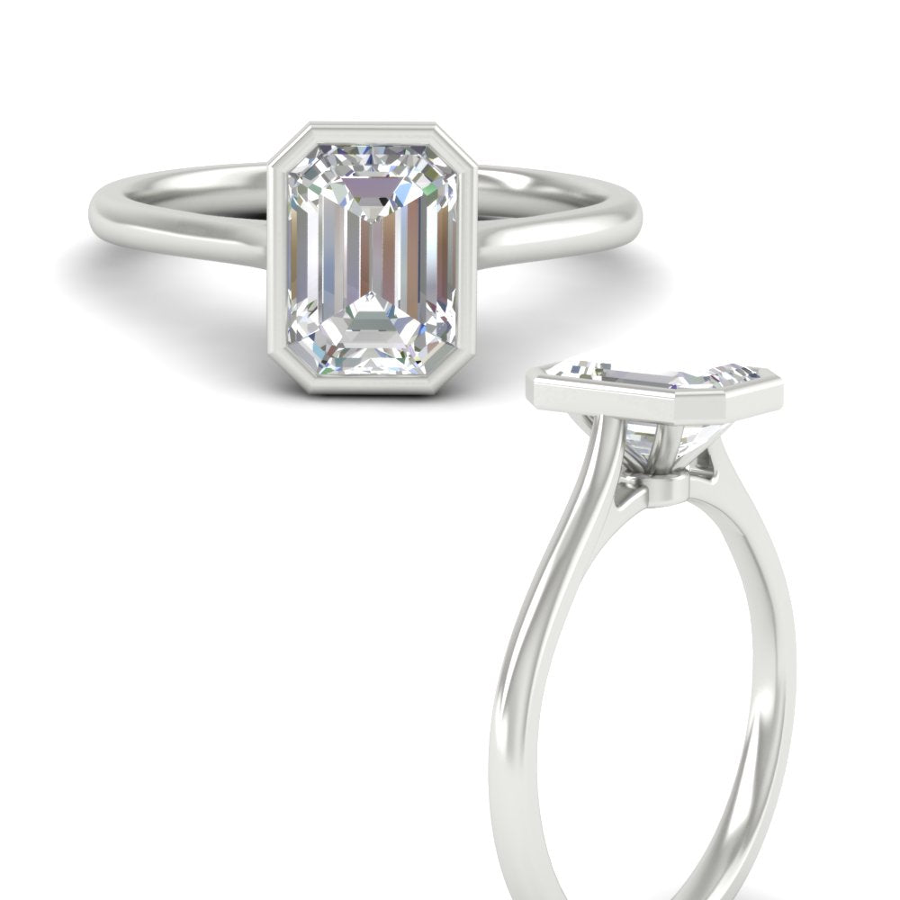 Emerald Cut Petite Bezel Solitaire Engagement Ring