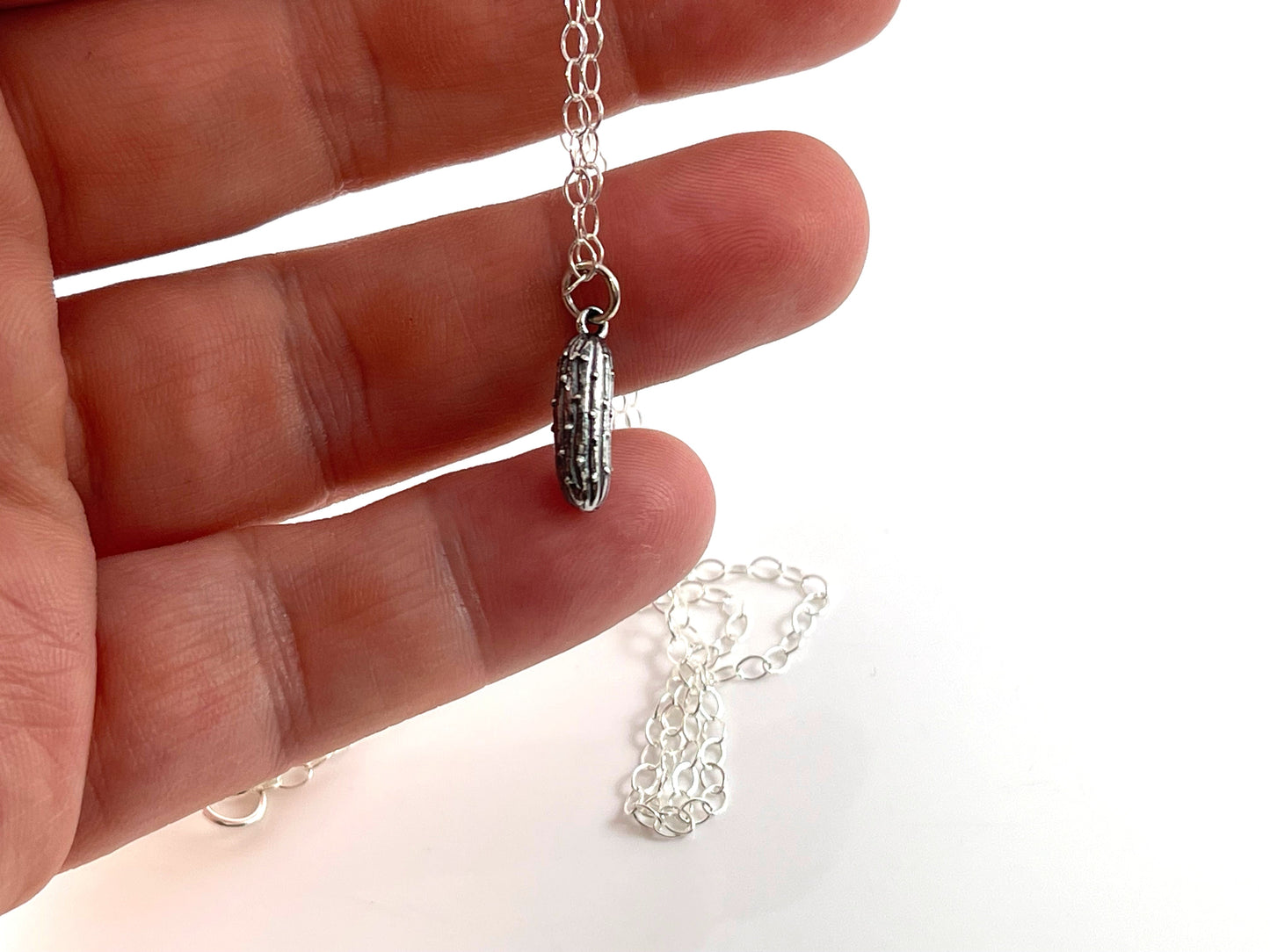 Pickle Charm Necklace - Sterling Silver Jewelry - Handmade Jewelry - Gift for Her