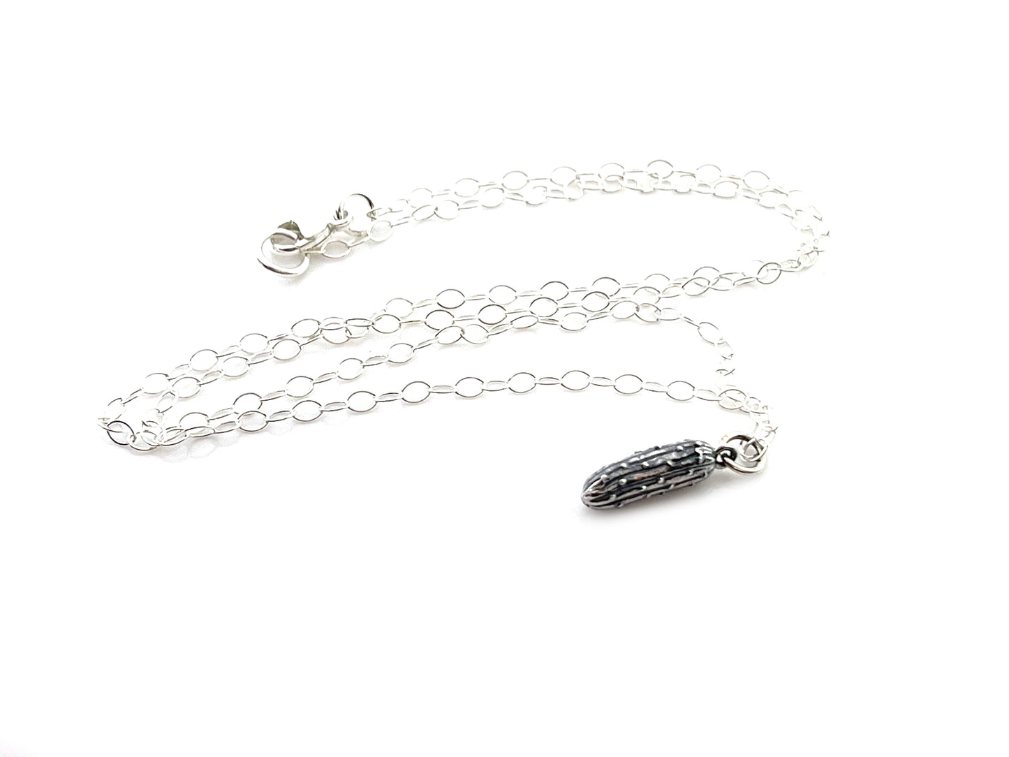 Pickle Charm Necklace - Sterling Silver Jewelry - Handmade Jewelry - Gift for Her
