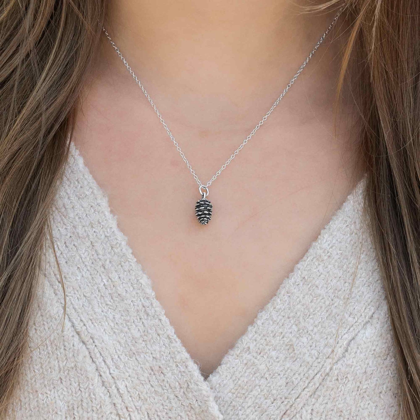 Sterling Silver Pinecone Necklace – Nature-Inspired Charm