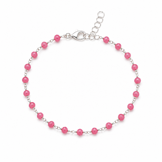 Hot Pink Agate Wire Wrapped Sterling Silver Bracelet
