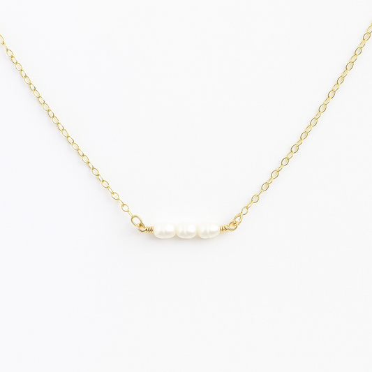 Dainty Pearl Choker – 14k Gold Filled Chain – Three Freshwater Pearls – Handmade in Raleigh