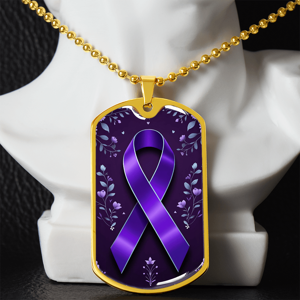 Purple Ribbon on Flowery Background Necklace