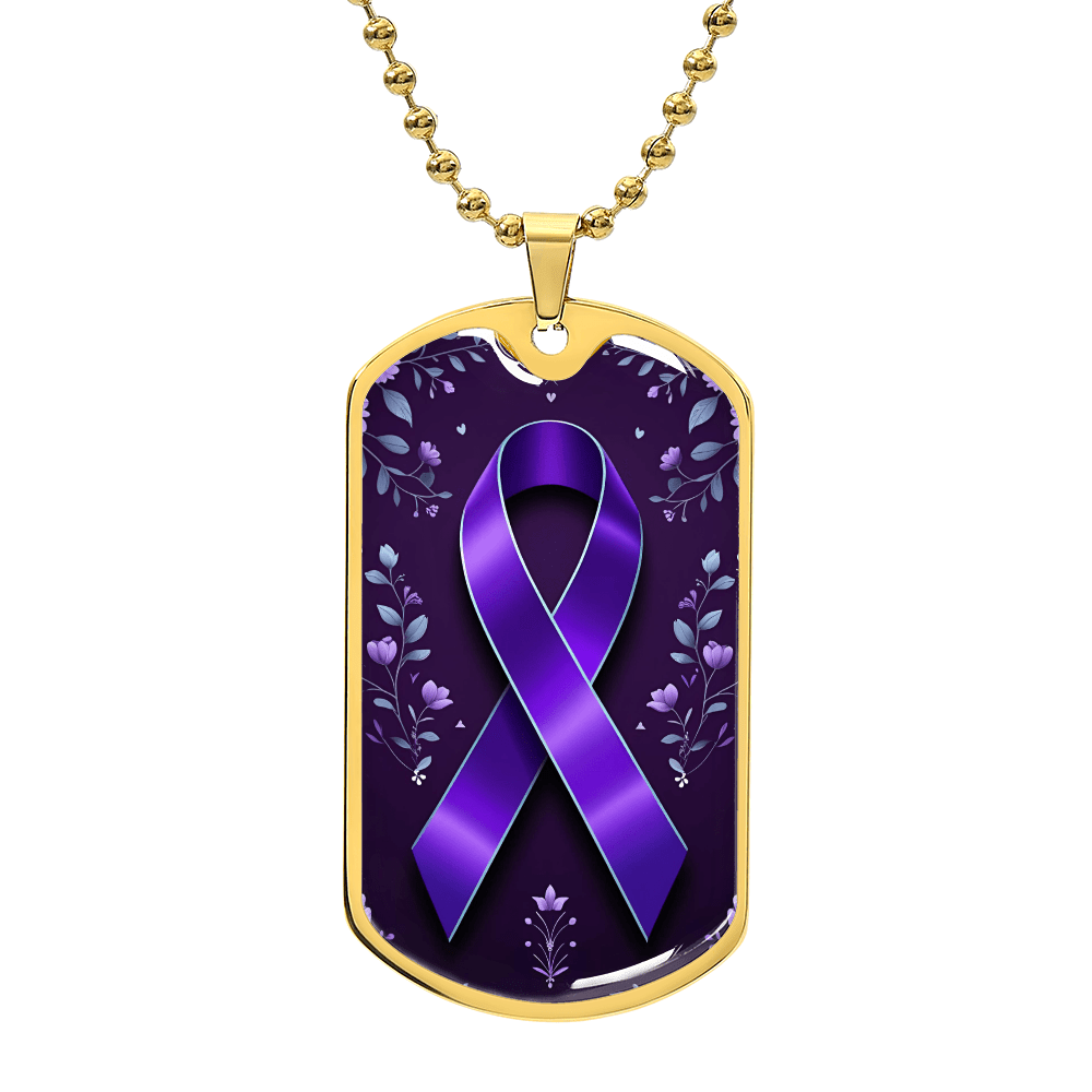Purple Ribbon on Flowery Background Necklace