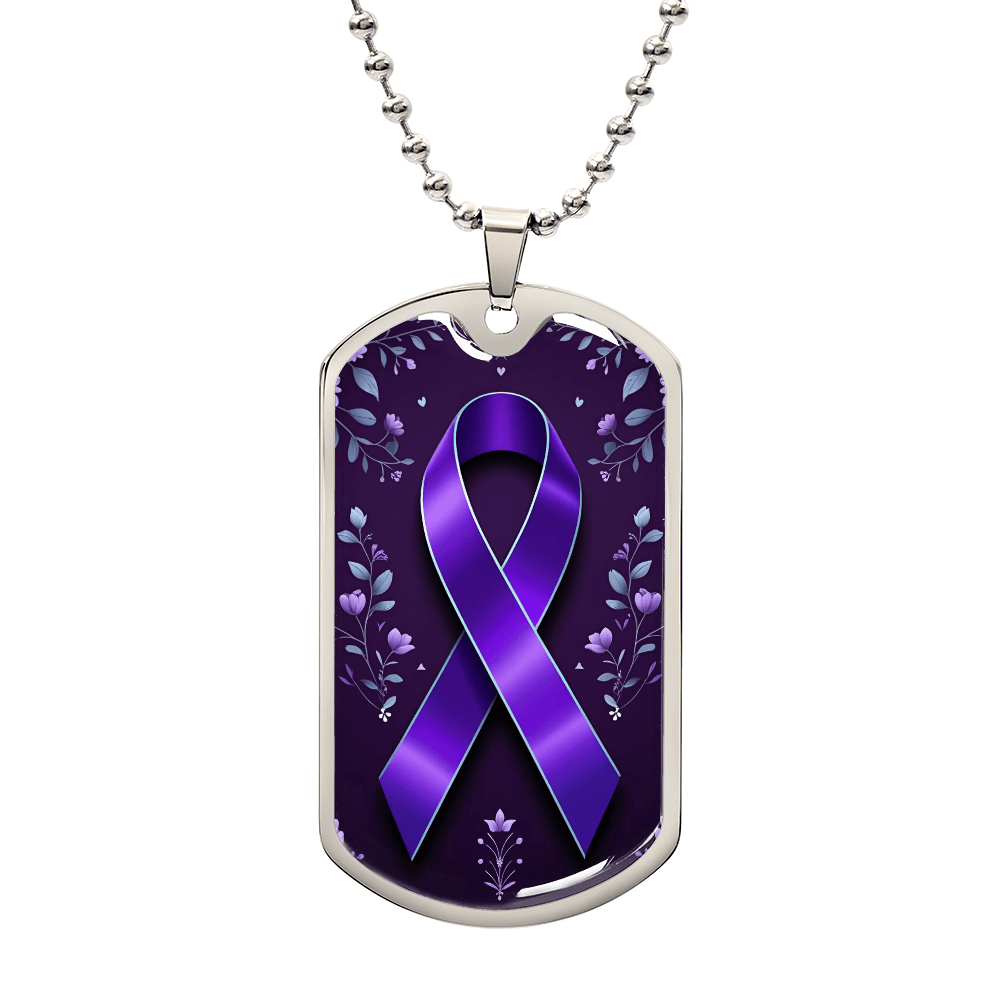 Purple Ribbon on Flowery Background Necklace