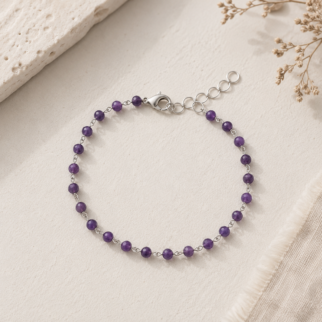 Purple Agate Sterling Silver Wire Wrapped Bracelet