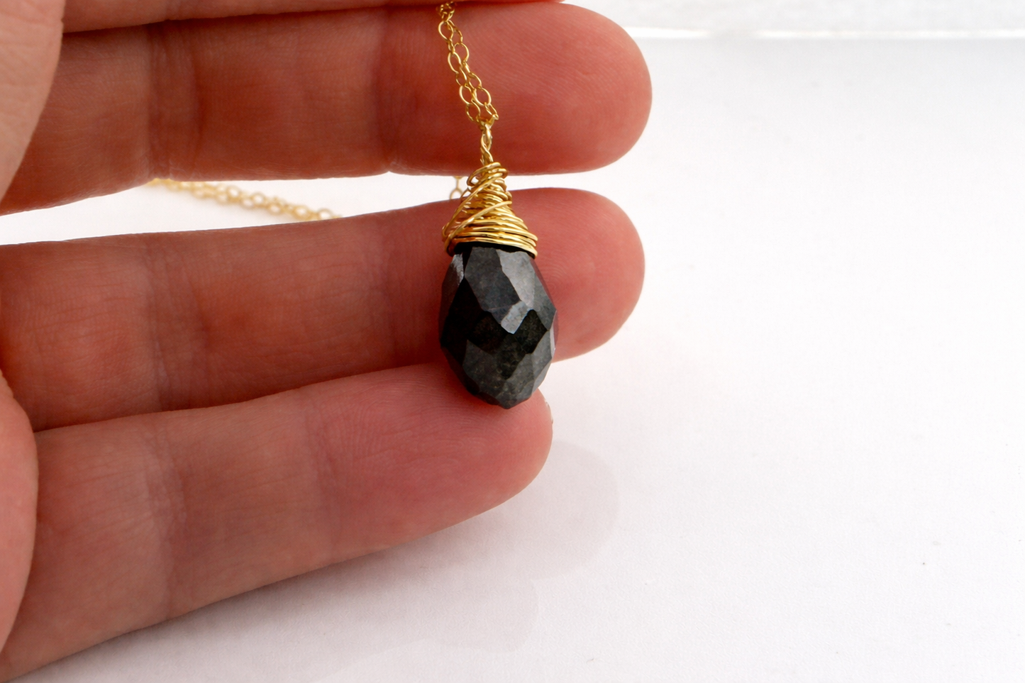 Pyrite Briolette Necklace – Hand Wire Wrapped – 14k Gold Filled – 16” Chain